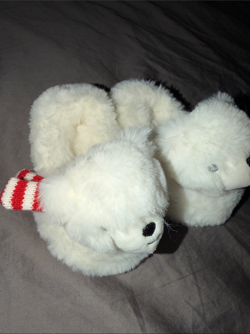 Target White Plush Polar Bear Kids Slippers with Red-White Accent
